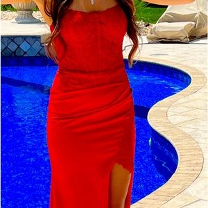 Red strapless corset dress size 4 worn once